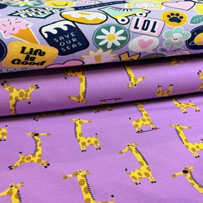 Jersey ♥ Giraffes | Giraffen lavendel